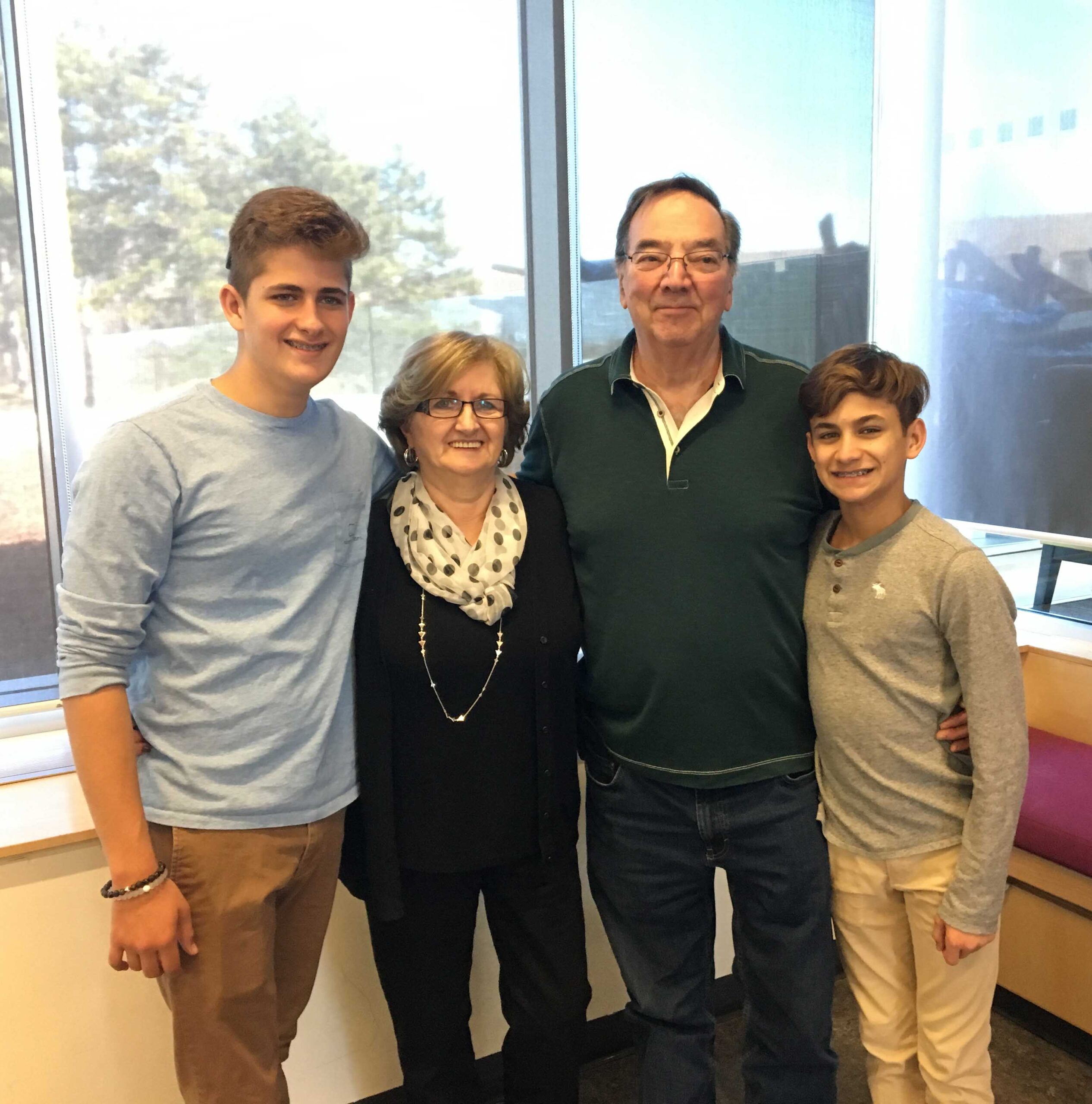  Fran and John Hickmott with grandsons Ethan (left) and Gavin (right) in 2018 in Mississauga, Ontario.