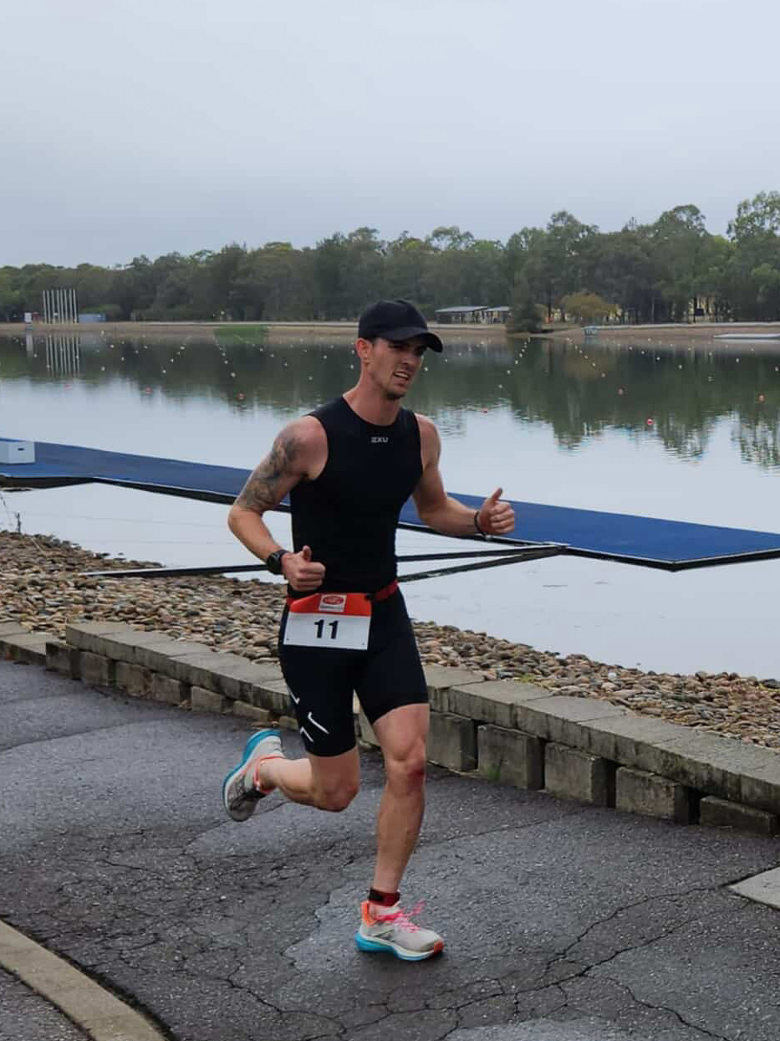 Matt in the running portion of a triathlon