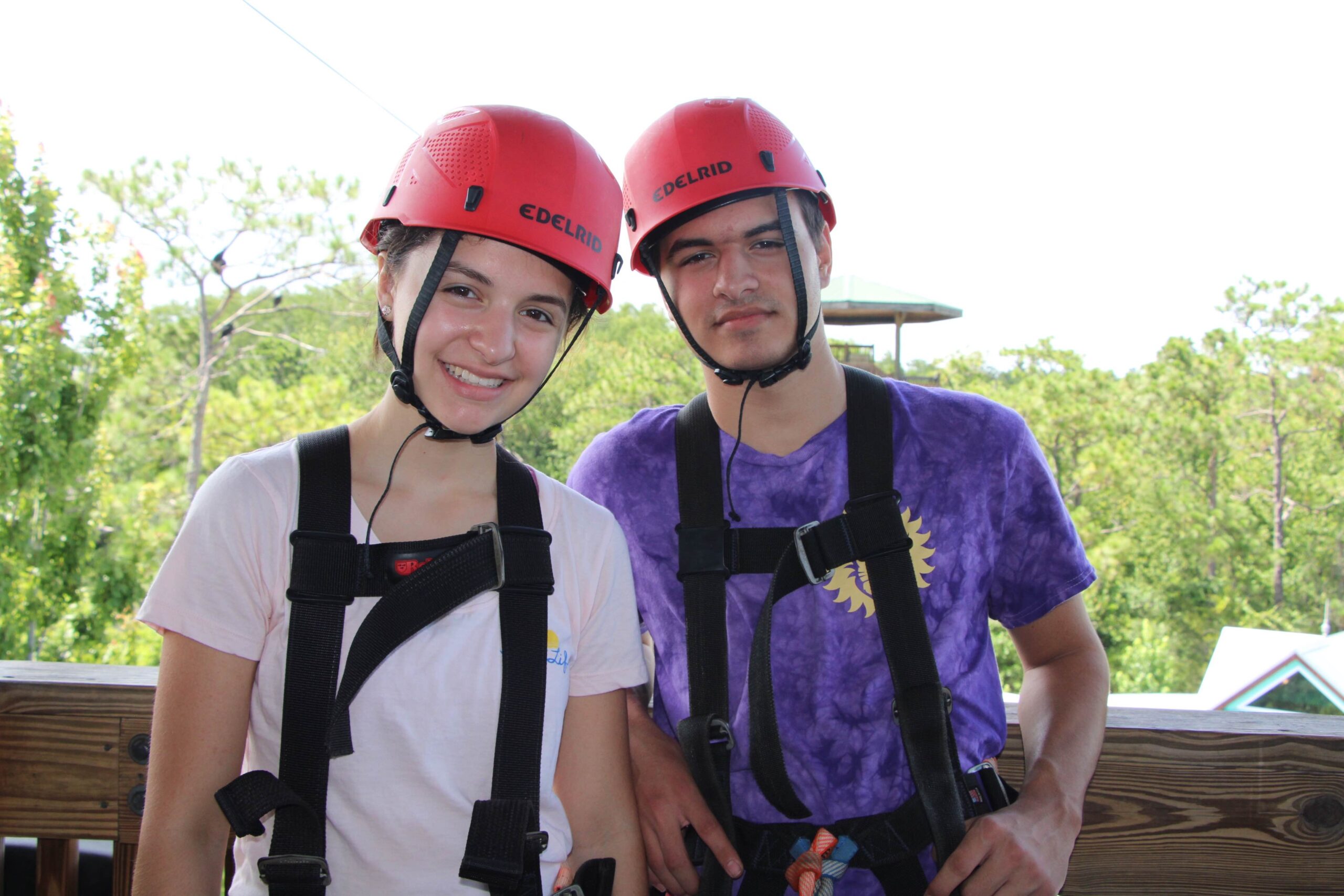 Katerina and her brother, George, ziplining at Gatorland in Florida.